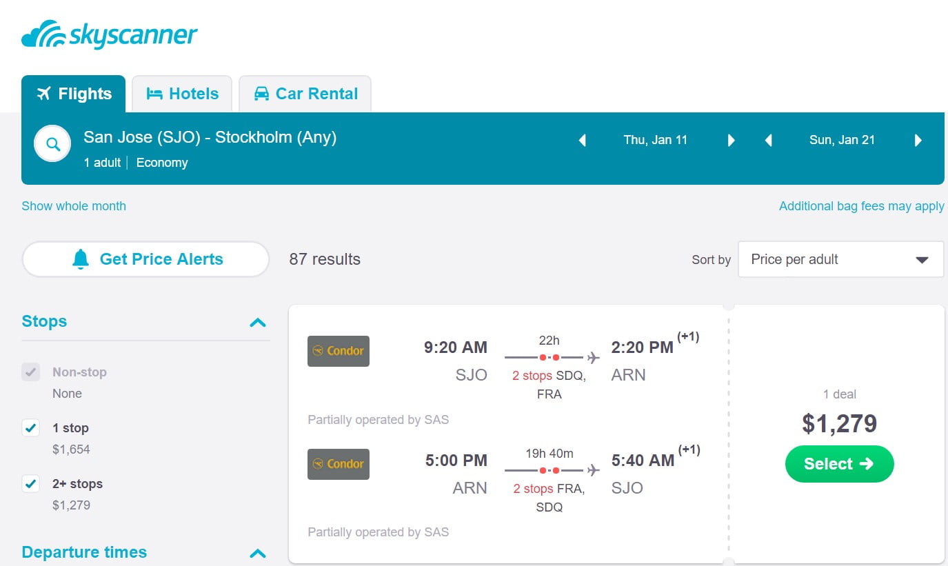 Skyscanner search