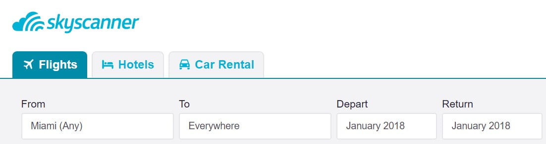 Everywhere feature on Skyscanner