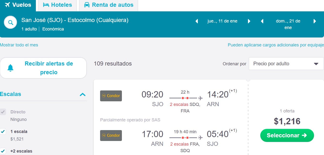 Busqueda regular en Skyscanner