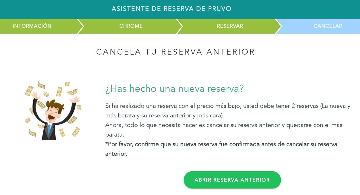 Recuerda cancelar su reserva original