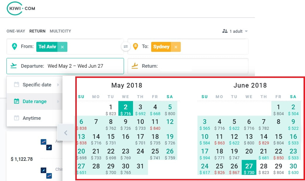 Kiwi.com Date Range