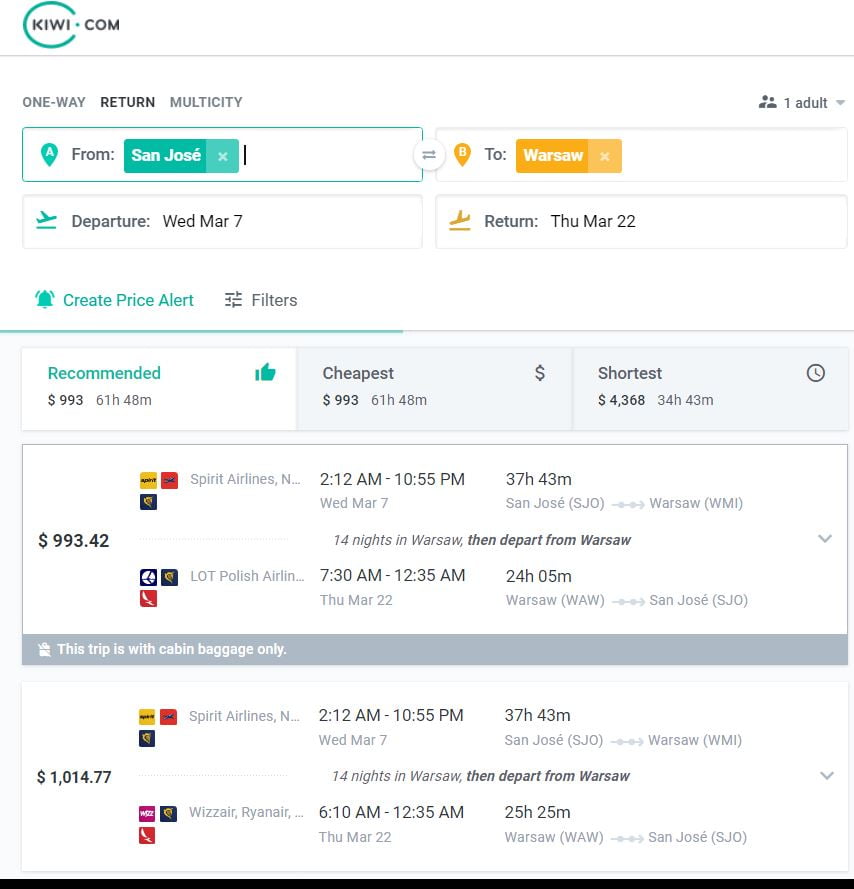 Combining flights from different airlines