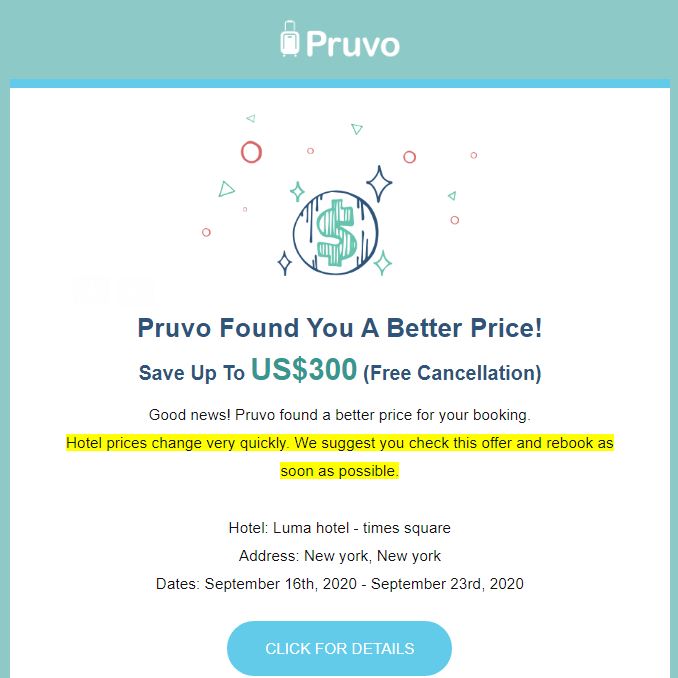 Pruvo email alert for a better price